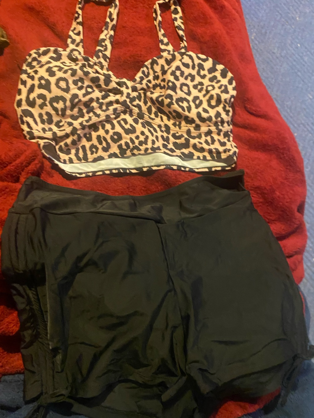Micas Bikini NWOT Leopard Print Top Swim Short Bottoms in black XL
